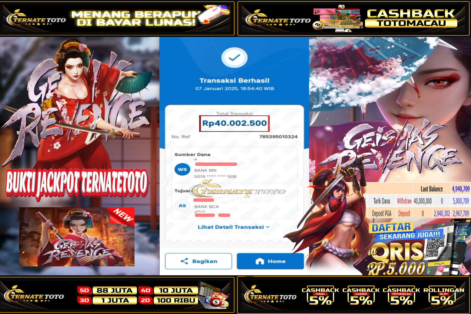 TERNATETOTO - JACKPOT SLOT GEISHAS REVENGE Rp. 40,000,000,-